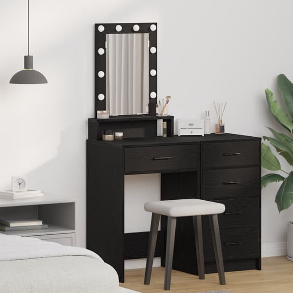 Sminkbord med LED-lampor svart ek, 50x41x140 cm