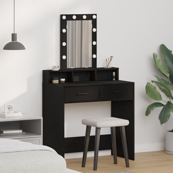 Sminkbänk med LED-lampor svart ek 79x41x140 cm