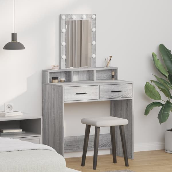 Sminkbord med LED-lampor grå sonoma 79x41x140 cm