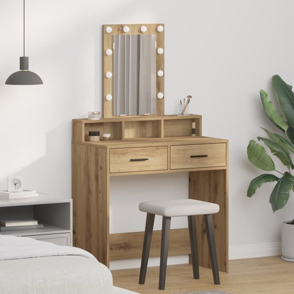 Sminkbord med LED-lampor artisan ek 79x41x140 cm