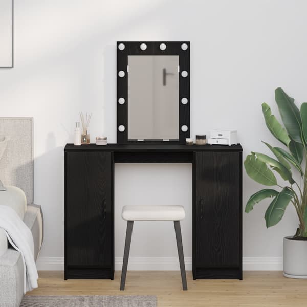 Sminkbord med LED-lampor svart ek 102x33x135 cm