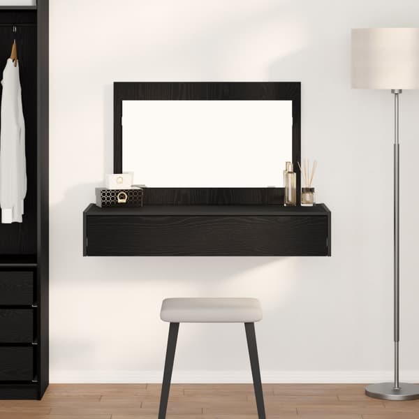 Väggmonterat sminkbord svart ek 100x40x70 cm