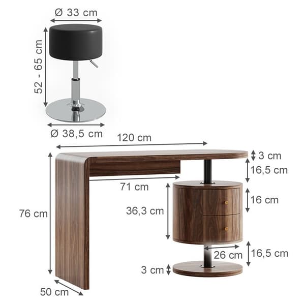 Coiffeuse Lara, 120 cm med pall, Rustik ek, Vicco
