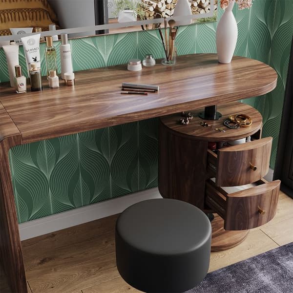 Coiffeuse Lara, 120 cm med LED-spegel och pall, Rustikt ek, Vicco