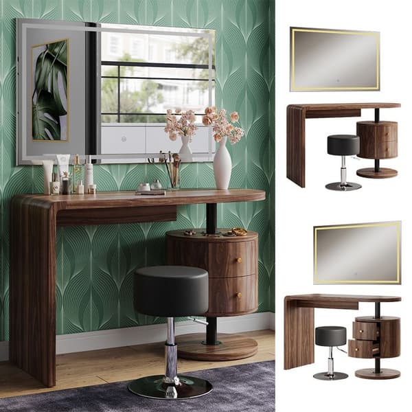 Coiffeuse Lara, 120 cm med LED-spegel och pall, Rustikt ek, Vicco
