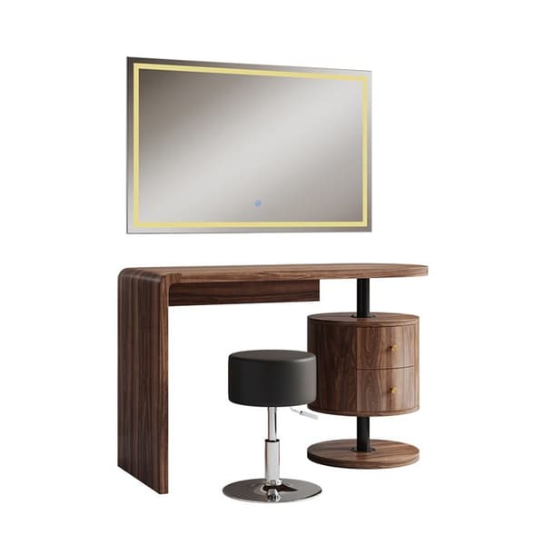 Coiffeuse Lara, 120 cm med LED-spegel och pall, Rustikt ek, Vicco