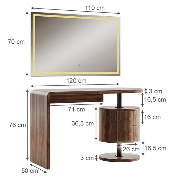 Coiffeuse Lara, 120 cm med LED-spegel, Rustik ek, Vicco