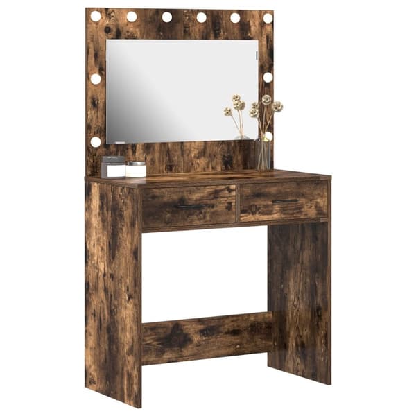 Dressing table med LED-belysning Rökt ek 78.5x41x135 cm