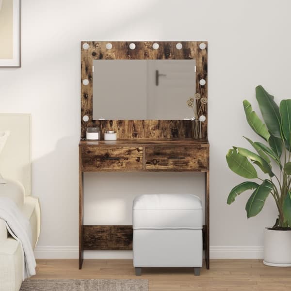 Dressing table med LED-belysning Rökt ek 78.5x41x135 cm