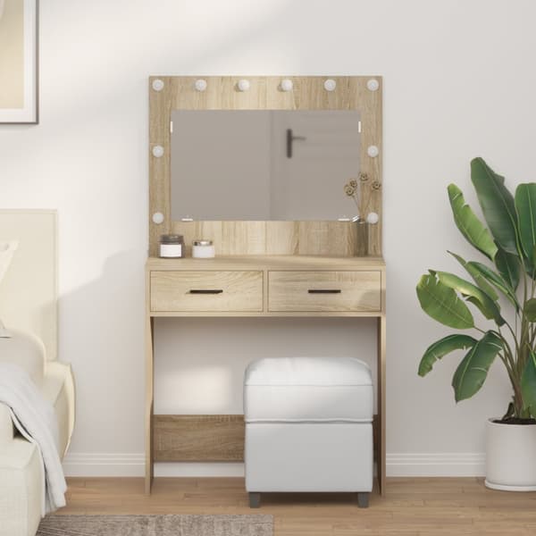 Sminkbord med LED-lampor sonoma-ek 78,5x41x135 cm