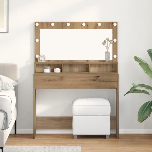 Sminkbord med LED-lampor artisan ek 100x41x135 cm