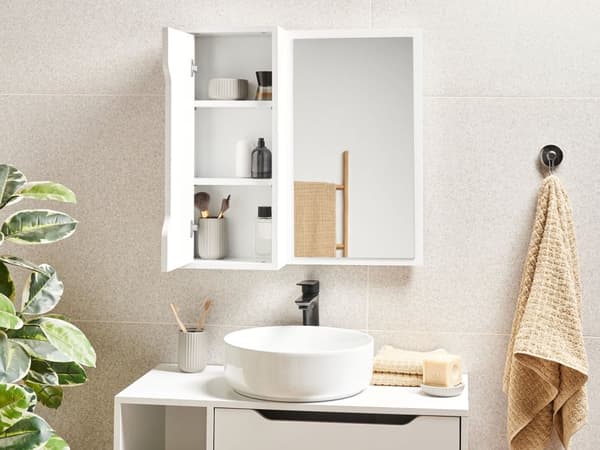 Veggmontert Baderomsskap med Speil Hvit MDP 60 x 60 cm Oppbevaring Skandinavisk Stil