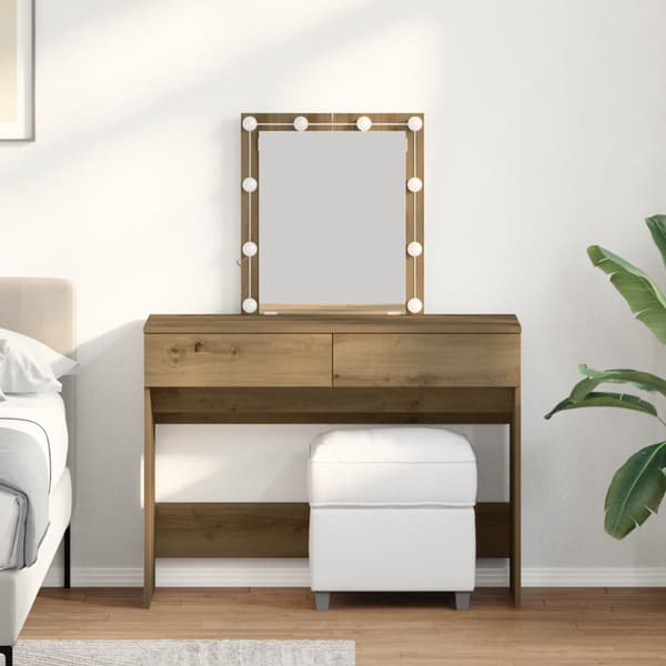 Sminkbord med spegel och LED-lampor artisan ek konstruerat trä