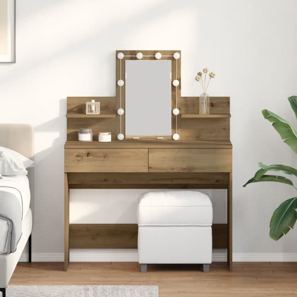 Sminkbord med LED-lampor artisan ek 100x40x130 cm