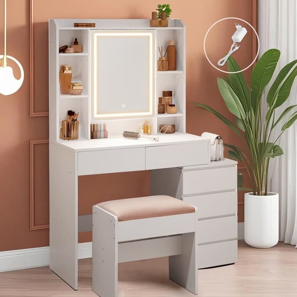 Sminkbord med LED-belysning, 40x97.5x145 cm, Molnvit