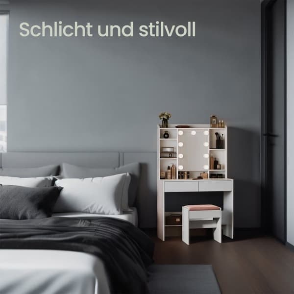 Sminkbord med LED-belysning, 40x90x144.7 cm, Molnvit