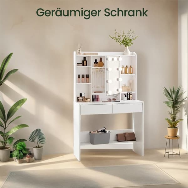 Sminkbord med LED-belysning, 40x90x144.7 cm, Molnvit