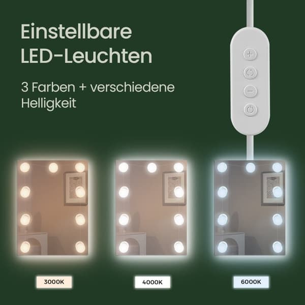 Sminkbord med LED-belysning, 40x90x144.7 cm, Molnvit