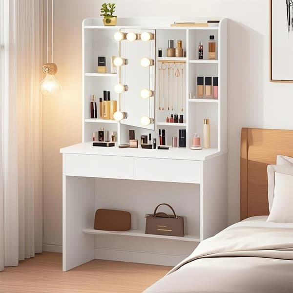 Sminkbord med LED-belysning, 40x90x144.7 cm, Molnvit