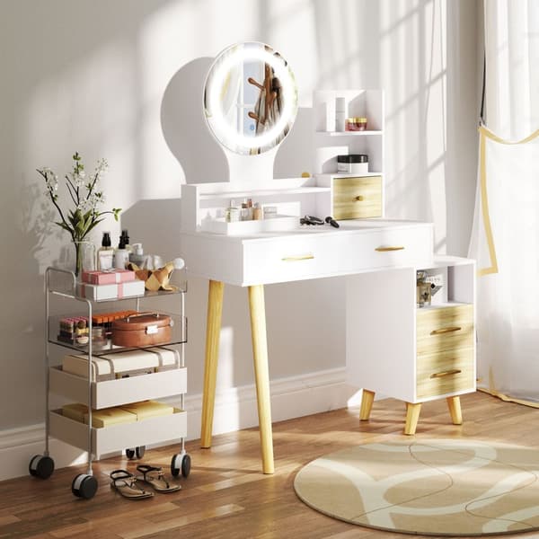 Rootz toalettbordsset med spegel - Vanity Table - Frisörbord - LED -belysning - 100 cm x 44 cm x 137 cm