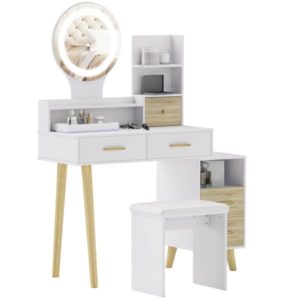 Rootz toalettbordsset med spegel - Vanity Table - Frisörbord - LED -belysning - 100 cm x 44 cm x 137 cm