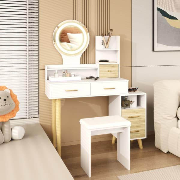 Rootz toalettbordsset med spegel - Vanity Table - Frisörbord - LED -belysning - 100 cm x 44 cm x 137 cm