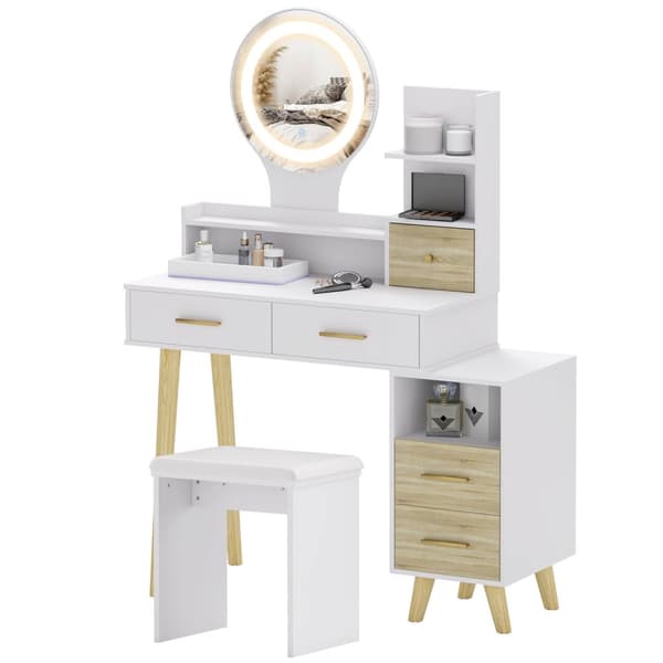 Rootz toalettbordsset med spegel - Vanity Table - Frisörbord - LED -belysning - 100 cm x 44 cm x 137 cm