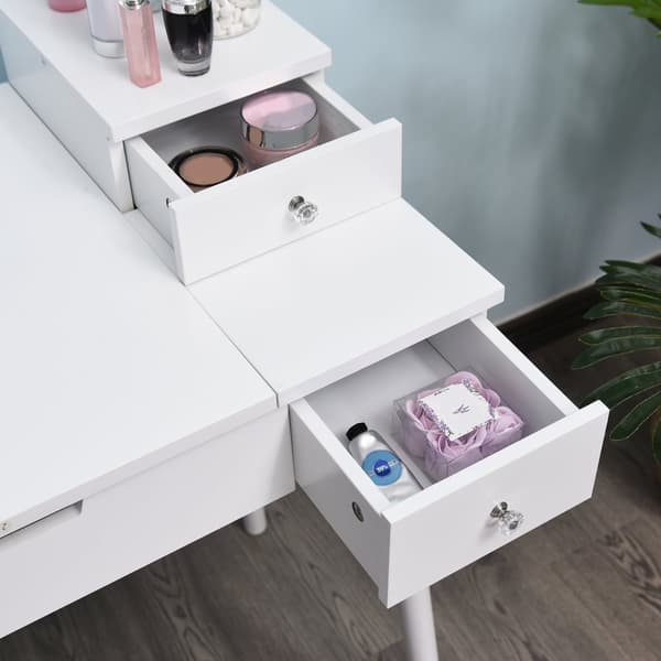 Rootz toalettbordsset med avföring - Vanity Desk - Makeup Station - Foldbar Mirror & Storage - MDF & Pine - 60cm x 50cm x 86 cm