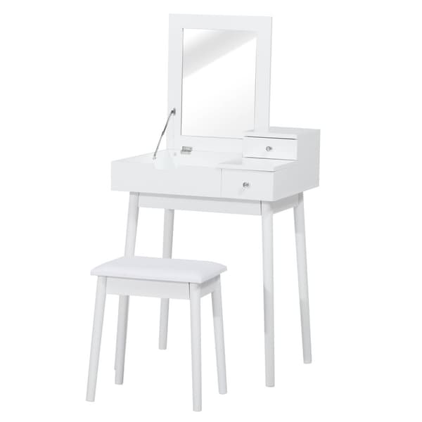 Rootz toalettbordsset med avföring - Vanity Desk - Makeup Station - Foldbar Mirror & Storage - MDF & Pine - 60cm x 50cm x 86 cm