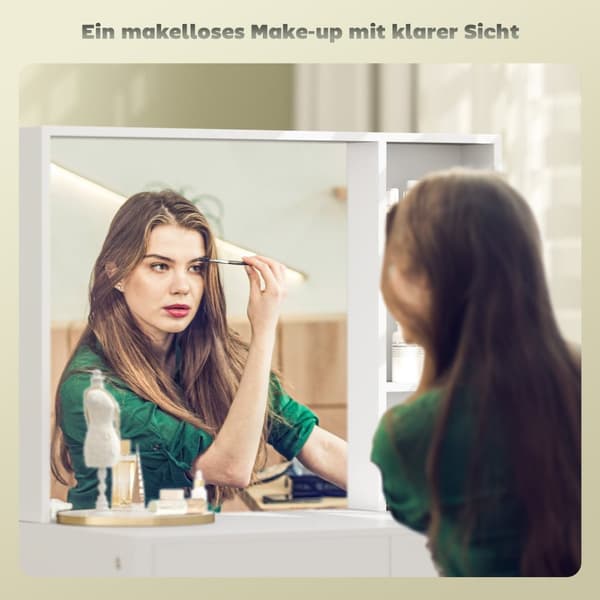 Rootz toalettbord - Make -up Vanity - Beauty Station - Stor spegel - 122,5 cm x 71,3 cm x 38,5 cm - MDF, vit - gott om lagringsutrymme