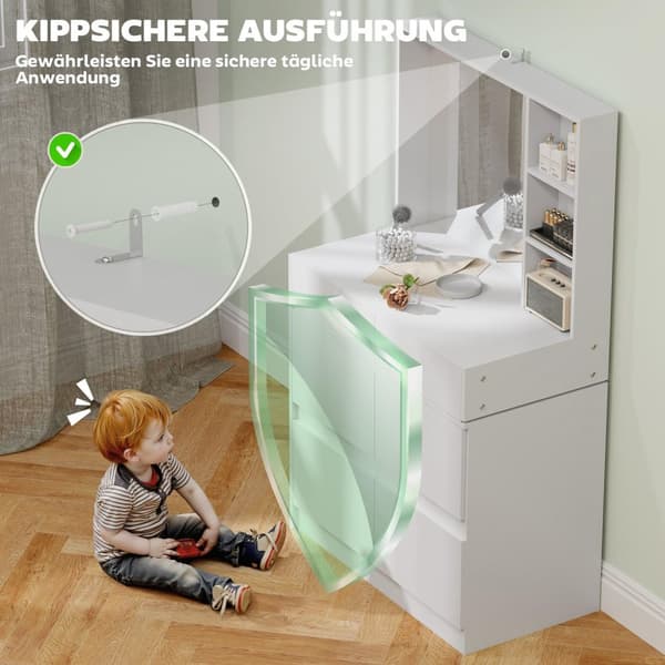 Rootz toalettbord - Make -up Vanity - Beauty Station - Stor spegel - 122,5 cm x 71,3 cm x 38,5 cm - MDF, vit - gott om lagringsutrymme