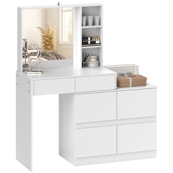 Rootz toalettbord - Make -up Vanity - Beauty Station - Stor spegel - 122,5 cm x 71,3 cm x 38,5 cm - MDF, vit - gott om lagringsutrymme