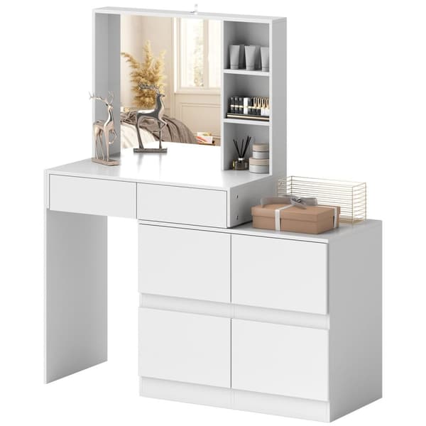 Rootz toalettbord - Make -up Vanity - Beauty Station - Stor spegel - 122,5 cm x 71,3 cm x 38,5 cm - MDF, vit - gott om lagringsutrymme