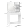 Miniatyrbild 3 av 6: Rootz toalettbord med spegel - Make -up tabell - sovrum fåfänga - låda och hyllor - 75l x 40t x 137h cm - elegant organisation och säkerhet