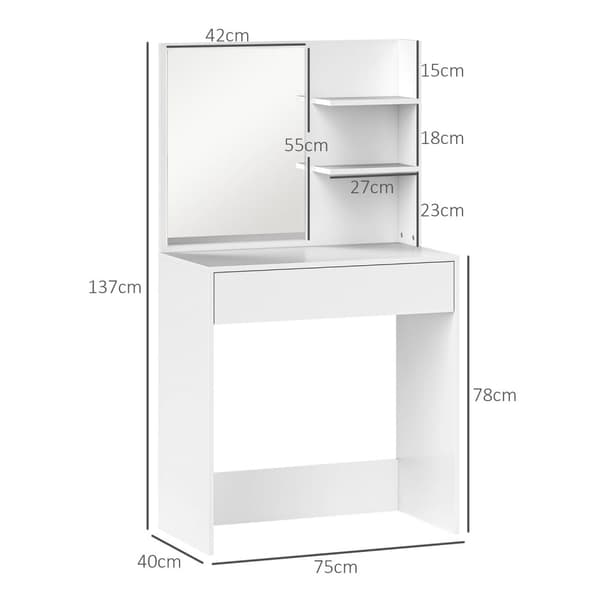 Rootz toalettbord med spegel - Make -up tabell - sovrum fåfänga - låda och hyllor - 75l x 40t x 137h cm - elegant organisation och säkerhet