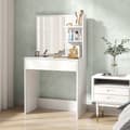 Miniatyrbild 5 av 6: Rootz toalettbord med spegel - Make -up tabell - sovrum fåfänga - låda och hyllor - 75l x 40t x 137h cm - elegant organisation och säkerhet