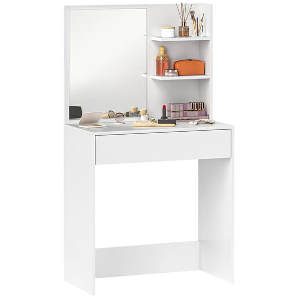 Rootz toalettbord med spegel - Make -up tabell - sovrum fåfänga - låda och hyllor - 75l x 40t x 137h cm - elegant organisation och säkerhet