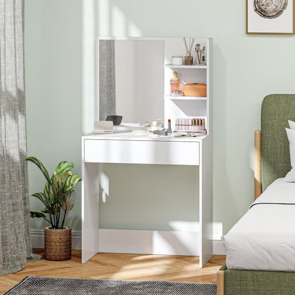 Rootz toalettbord med spegel - Make -up tabell - sovrum fåfänga - låda och hyllor - 75l x 40t x 137h cm - elegant organisation och säkerhet