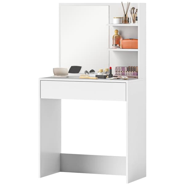 Rootz toalettbord med spegel - Make -up tabell - sovrum fåfänga - låda och hyllor - 75l x 40t x 137h cm - elegant organisation och säkerhet
