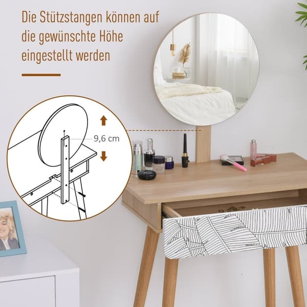 Rootz White+Brown toalettbord - Vanity Table - Cosmetic Table - Stor låda & justerbar spegel - 70 cm x 39 cm x 119-128 cm