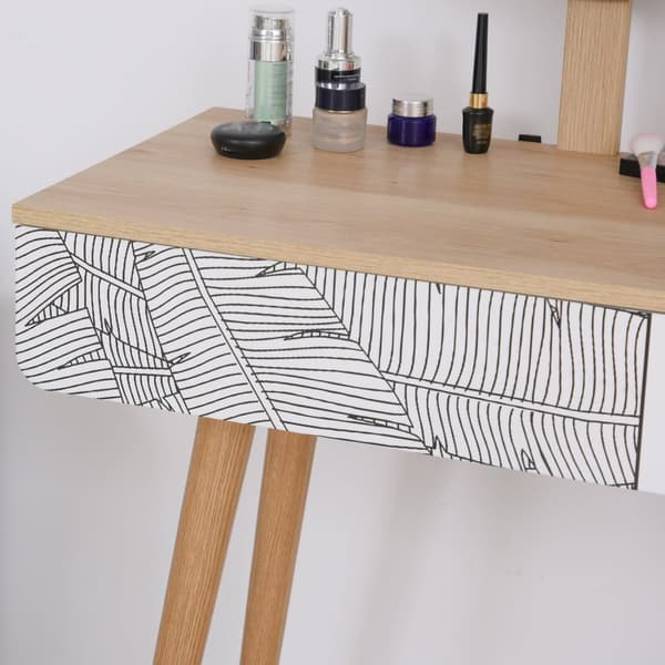 Rootz White+Brown toalettbord - Vanity Table - Cosmetic Table - Stor låda & justerbar spegel - 70 cm x 39 cm x 119-128 cm
