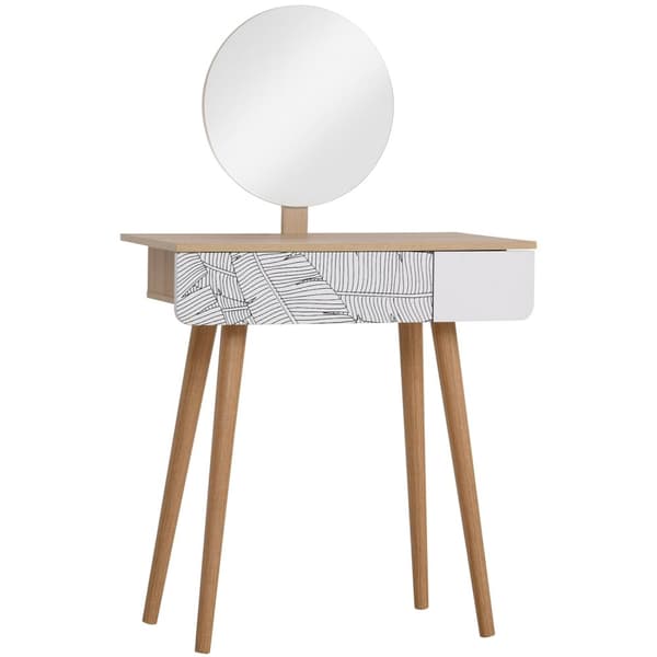 Rootz White+Brown toalettbord - Vanity Table - Cosmetic Table - Stor låda & justerbar spegel - 70 cm x 39 cm x 119-128 cm