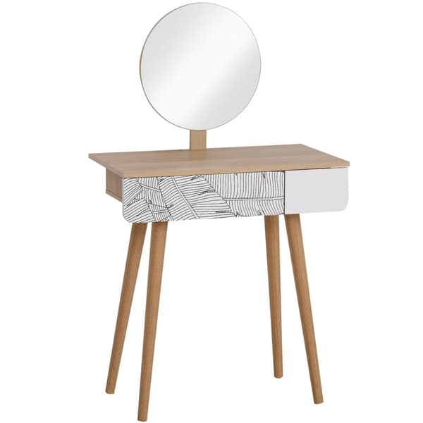 Rootz White+Brown toalettbord - Vanity Table - Cosmetic Table - Stor låda & justerbar spegel - 70 cm x 39 cm x 119-128 cm