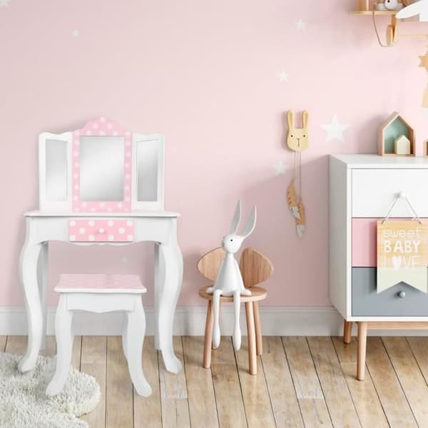 WOOMAX - Sminkbord för flickor med rosa pall 63x29x100 cm