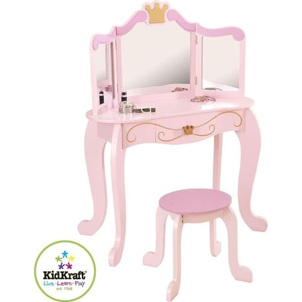 KidKraft - Princess sminkbord för barn med spegel och pall - Rosa