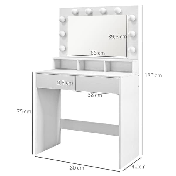 Sminkbord, 80x40x135 cm, Vit