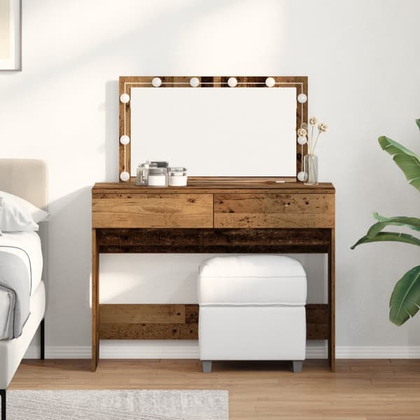 Sminkbord med LED Gamla trä 100x40x120 cm