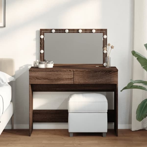 Sminkbord med LED brun ek 100x40x120 cm