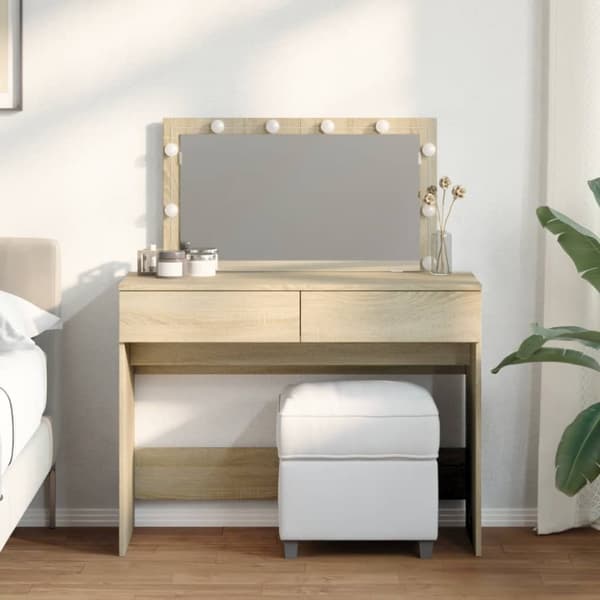Sminkbord med LED sonoma-ek 100x40x120 cm