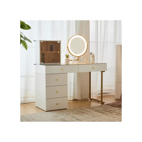 Sminkbord med LED-ljusspegel, vit, mått: 120 x 45 x 115 cm (utan pall)